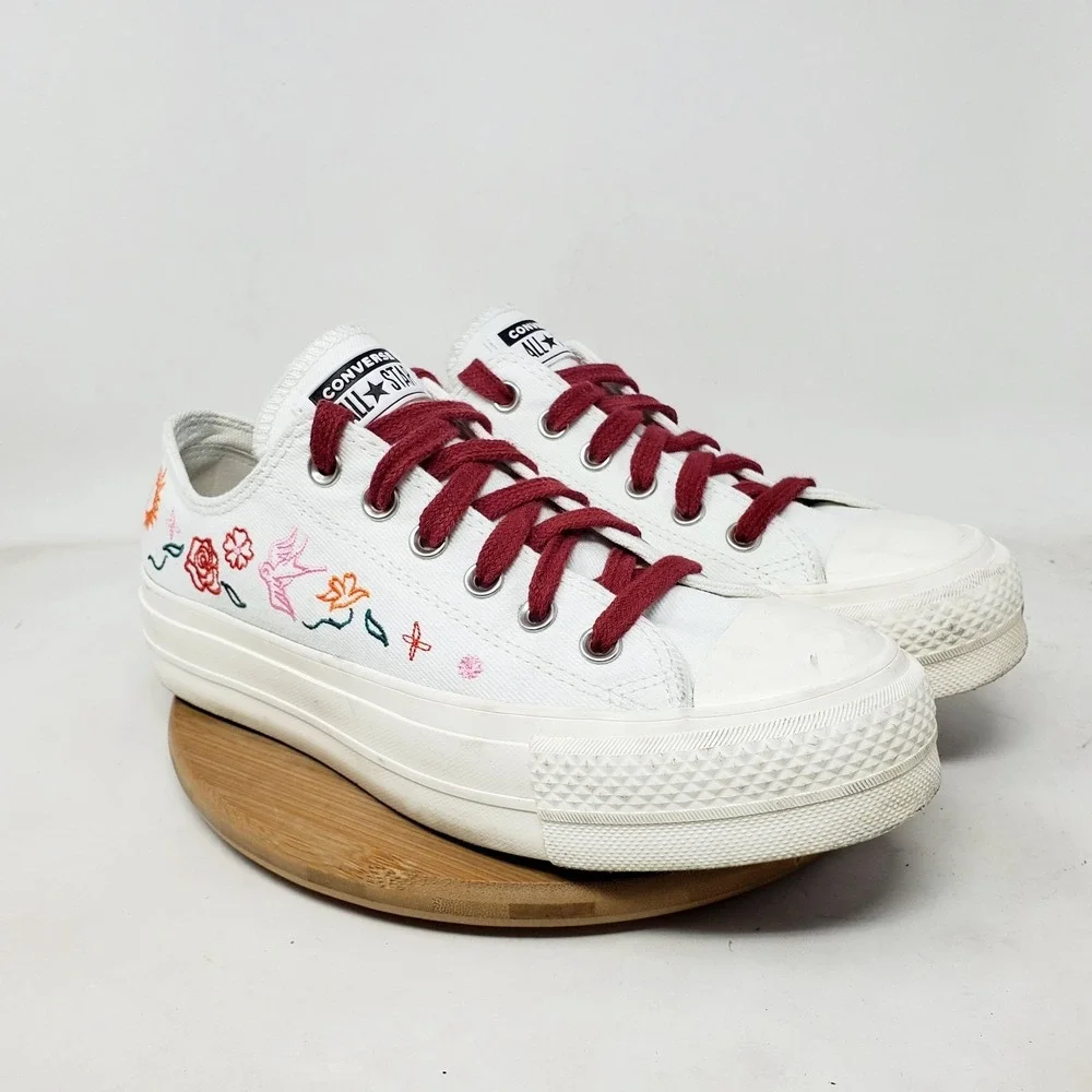 Converse All Star Lift Platform‎ Shoes Womens 8 White Summer Embroidered Sneaker